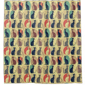 ヴィンテージ中世紀のモダン猫 シャワーカーテン (正面)