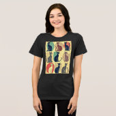ヴィンテージ中世紀のモダン猫 トライブレンドTシャツ (正面全面)