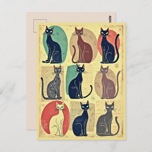 ヴィンテージ中世紀のモダン猫 ポストカード (正面/裏面)