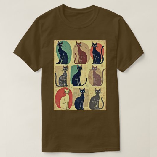 ヴィンテージ中世紀のモダン猫 Tシャツ (デザイン正面)