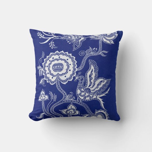 ヴィンテージ中国のインジゴろうけつ染め クッション (正面)
