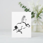 ヴィンテージ中国のウマ、白黒 ポストカード (スタンド正面)