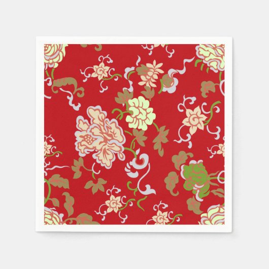 ヴィンテージ中国のオリエンタルフラワーデコールカクテル スタンダードカクテルナプキン (正面)
