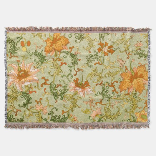 ヴィンテージ中国のオーナメントジョーンズの花 スローブランケット (正面)