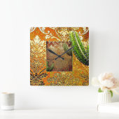 ヴィンテージ中国のサボテンと幾何学模様 スクエア壁時計 (ホーム)