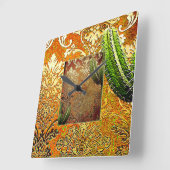 ヴィンテージ中国のサボテンと幾何学模様 スクエア壁時計 (傾斜)