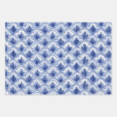 ヴィンテージ中国のシェルブルーとホワイトパターン ラッピングペーパーシート (正面2)
