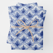 ヴィンテージ中国のシェルブルーとホワイトパターン ラッピングペーパーシート (インサイチュ)