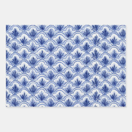 ヴィンテージ中国のシェルブルーとホワイトパターン ラッピングペーパーシート