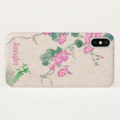 ヴィンテージ中国のスタイルグリーンピンクフラワー絵画ズ Case-Mate iPhoneケース (裏面(横))