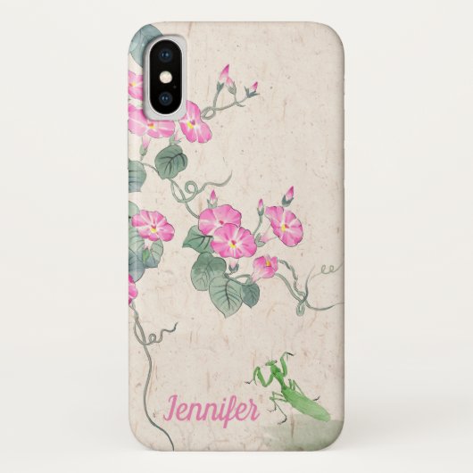 ヴィンテージ中国のスタイルグリーンピンクフラワー絵画ズ Case-Mate iPhoneケース (裏面)