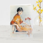 ヴィンテージ中国のス広告・オーキッド美しい カード (黄色い花)