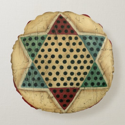 ヴィンテージ中国のチェッカーボードバイイーサン・ハーパー ラウンドクッション (正面)