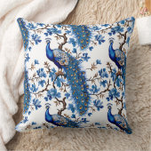 ヴィンテージ中国のピーコックネイビーフローラ春 クッション (ブランケット)