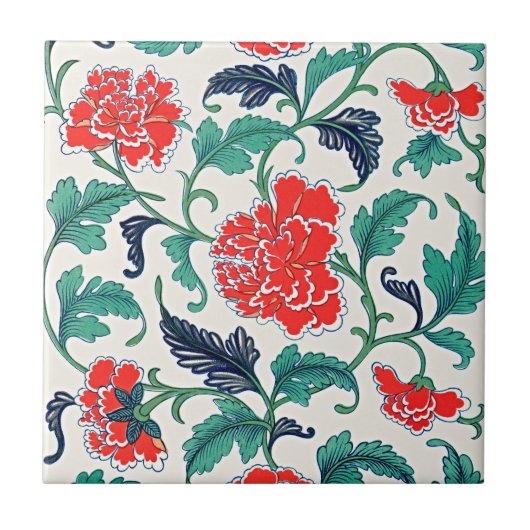 ヴィンテージ中国のフローラオーナメント タイル (正面)