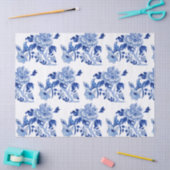 ヴィンテージ中国のフローラブルーホワイトツリー牡丹 薄葉紙 (クラフト)