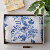 ヴィンテージ中国のフローラブルーホワイトツリー牡丹 薄葉紙 (ギフト)