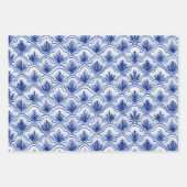 ヴィンテージ中国のブルーと白のChinoiserieフローラ ラッピングペーパーシート (正面3)