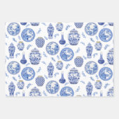 ヴィンテージ中国のブルーと白のChinoiserieフローラ ラッピングペーパーシート (正面2)