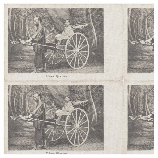 ヴィンテージ中国の人力車写真はがき1905 ファブリック (クローズアップ)
