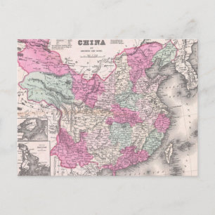 ヴィンテージ中国の地図(1862) ポストカード