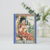 ヴィンテージ中国の広告本付き女性 ポストカード (スタンド正面)