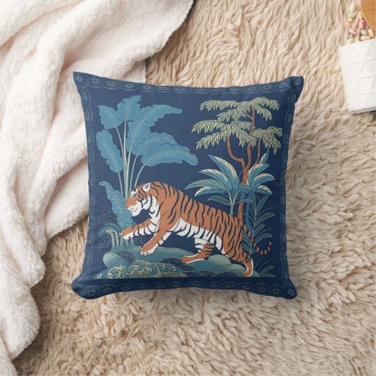 ヴィンテージ中国の磁器タイガーベッドスプレッド クッション (ブランケット)