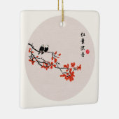 ヴィンテージ中国の絵画の秋の鳥の赤葉い鳥 セラミックオーナメント (右)