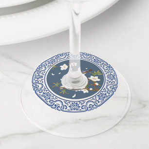 ヴィンテージ中国の色鮮やかな花鳥芸術 ワイングラスタグ