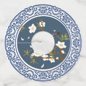 ヴィンテージ中国の色鮮やかな花鳥芸術 ワイングラスタグ (正面)