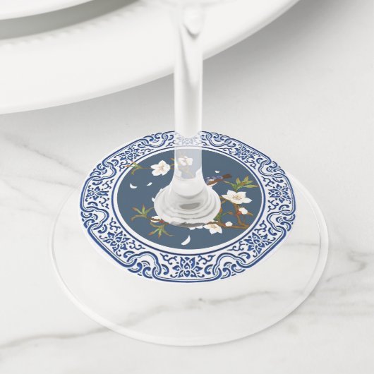 ヴィンテージ中国の色鮮やかな花鳥芸術 ワイングラスタグ (クローズアップ)