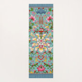 ヴィンテージ中国アジアブーケピンクオンアクアブルー ヨガマット (裏面)