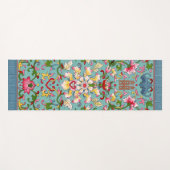 ヴィンテージ中国アジアブーケピンクオンアクアブルー ヨガマット (正面(横))