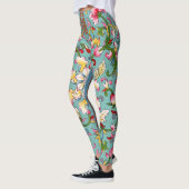 ヴィンテージ中国アジアブーケピンクオンアクアブルー レギンス (左)