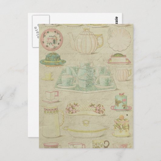 ヴィンテージ中国ティーカップティーポットシャビーキッチンデコール ポストカード (正面/裏面)