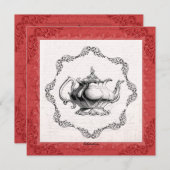 ヴィンテージ中国ティーポットブライダルシャワーティーパーティー 招待状 (正面/裏面)