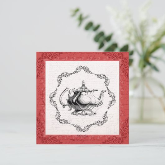 ヴィンテージ中国ティーポットブライダルシャワーティーパーティー 招待状 (スタンド正面)