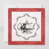 ヴィンテージ中国ティーポットブライダルシャワーティーパーティー 招待状 (正面)