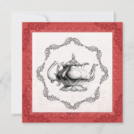 ヴィンテージ中国ティーポットブライダルシャワーティーパーティー 招待状 (正面)