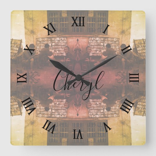 ヴィンテージ中国長沙古書の貸し出し大きな時計 スクエア壁時計 (正面)