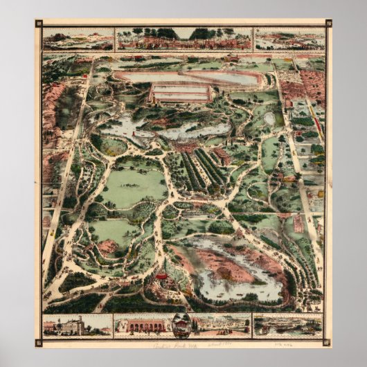 ヴィンテージ中央公園NYCの絵図（1860年） ポスター (正面)