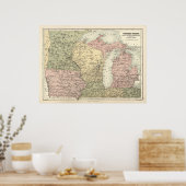 ヴィンテージ中西部州の地図， 1837. ポスター (キッチン)