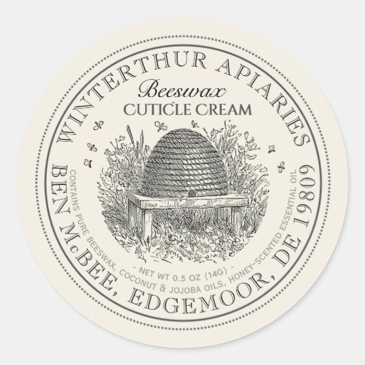 ヴィンテージ串アイボリービースワックスキューティクルクリームラベル ラウンドシール (正面)
