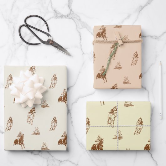 ヴィンテージ乗馬パターン ラッピングペーパーシート (正面)