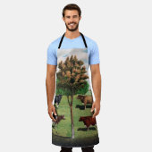 ヴィンテージ乳牛イラストレーション エプロン (着用した状態)