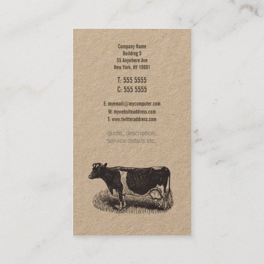 ヴィンテージ乳牛農家肉屋 名刺 (裏面)