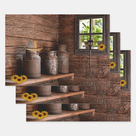 ヴィンテージ乳缶 ラッピングペーパーシート (セット)