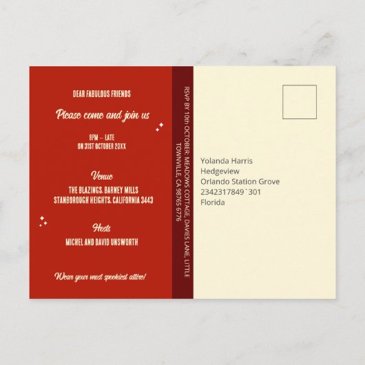 ヴィンテージ予算不気味ハローウィンパーティ招待状 ポストカード (裏面)