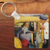 ヴィンテージ事業、タクシー運転女性乗客 キーホルダー (正面)
