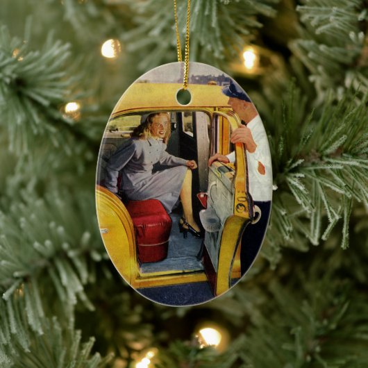 ヴィンテージ事業、タクシー運転女性乗客 セラミックオーナメント (ツリー)